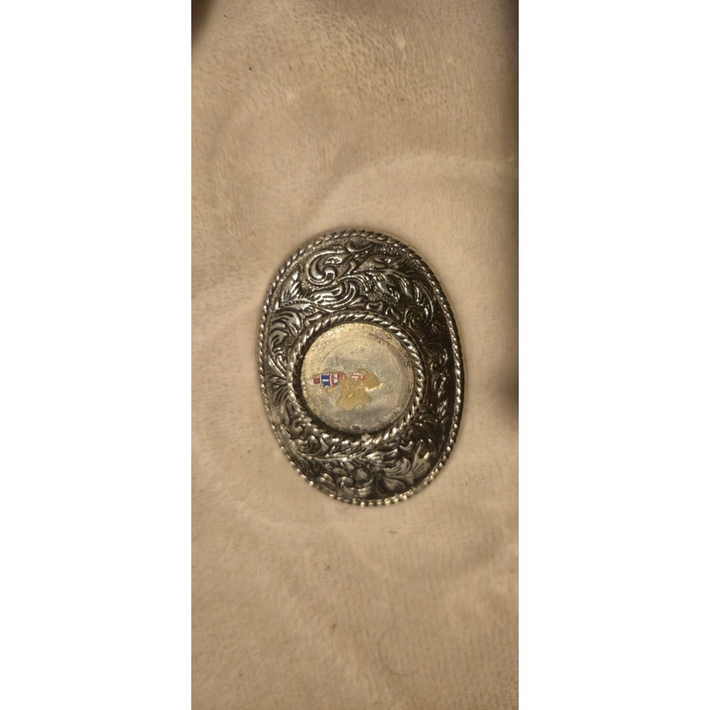 Vintage Oval Western Belt Buckle Floral Rope Edge Worn